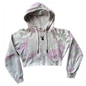 Playboy x Missguided Pink Tie Dye Oversized Crop Hoodie